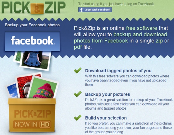 PicnZip - Pick&Zip te permite descargar las fotos de Facebook
